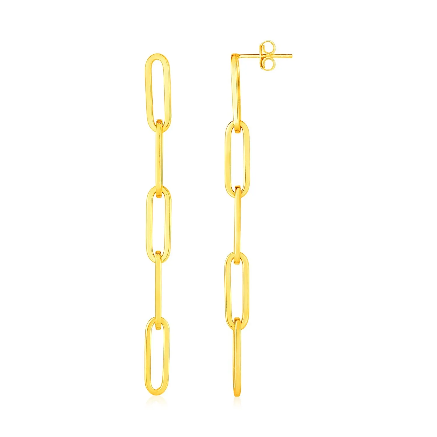 14K Yellow Gold Five Link Paperclip Chain Earrings-rx74633