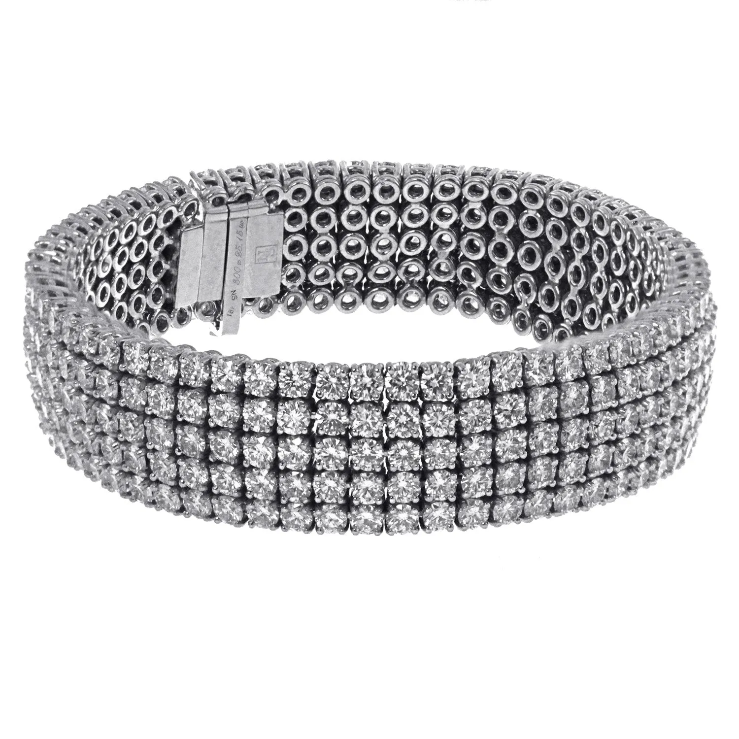 18K White Gold Diamond Bracelet with Five Rows And A Total Of 25.15 CT Diamonds