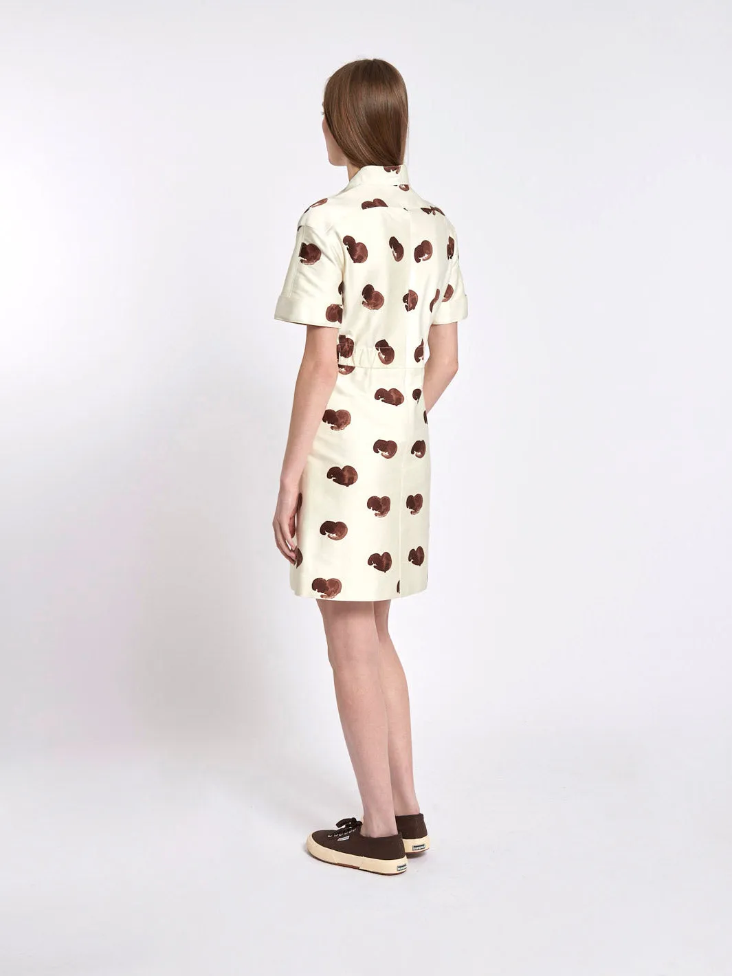 1960s Courrèges cotton dress in cream with brown drawings