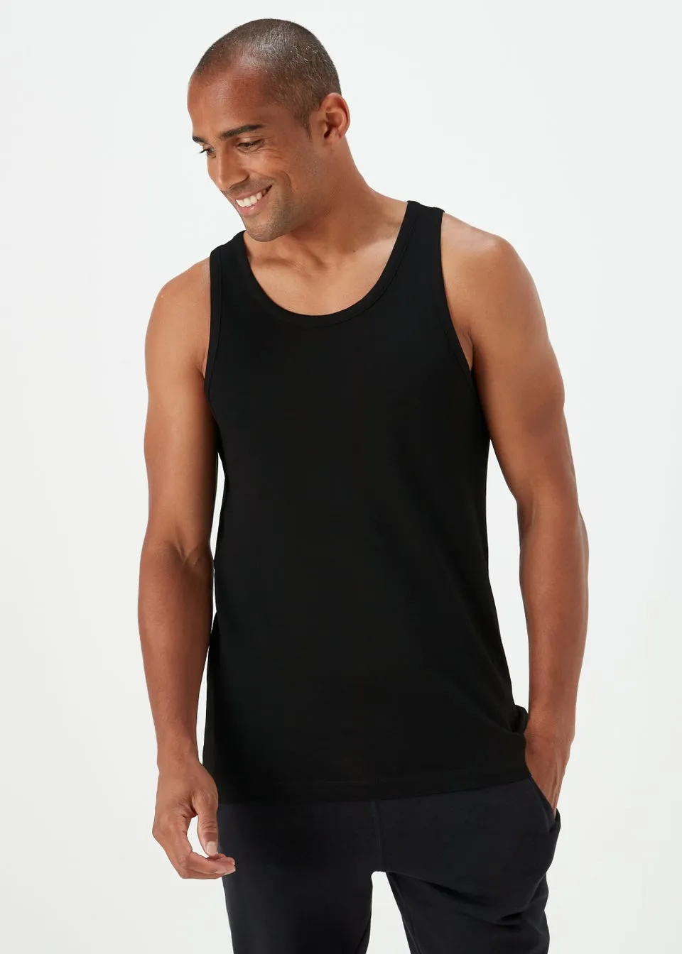 2 Pack Black Cotton Vests