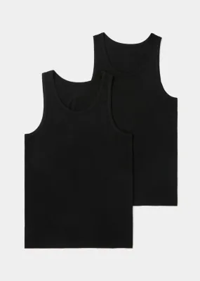 2 Pack Black Cotton Vests