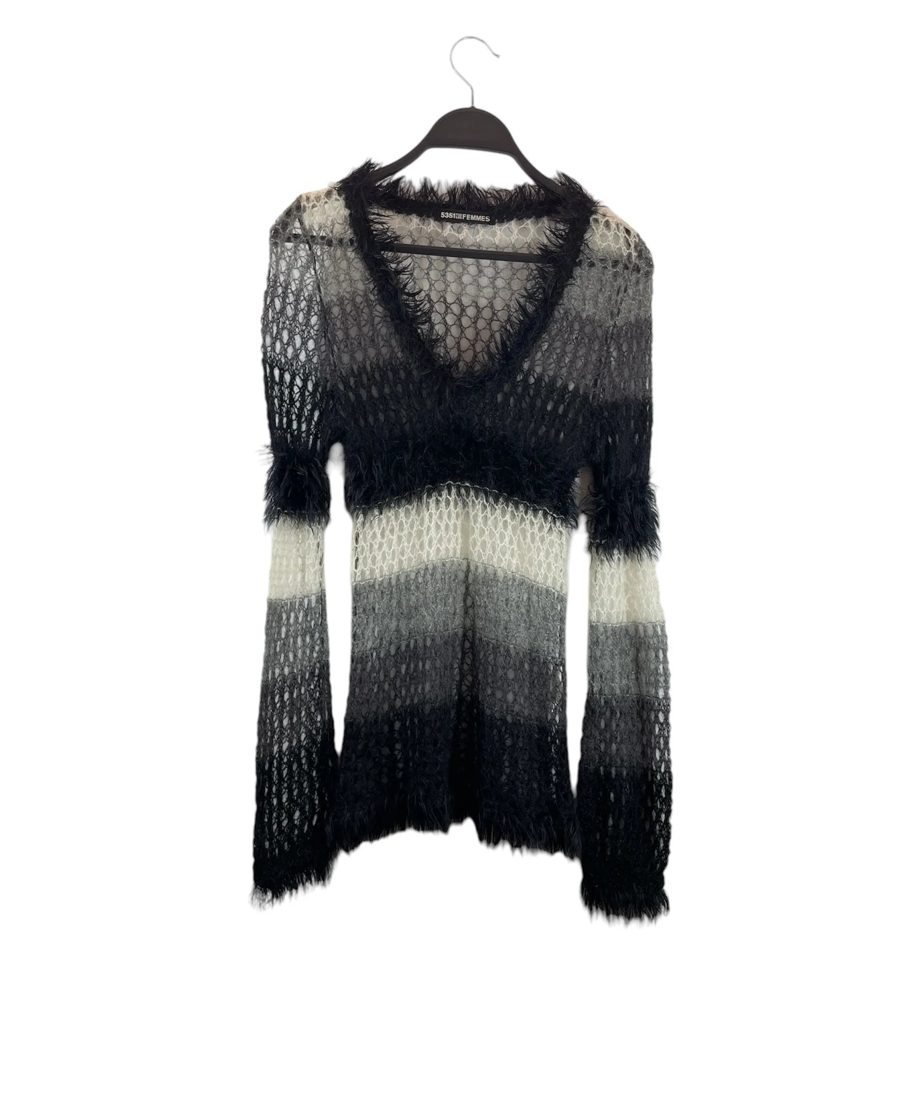 5351 POUR LES FEMMES/Sweater/OS/Stripe/Mohair/BLK/3470040002