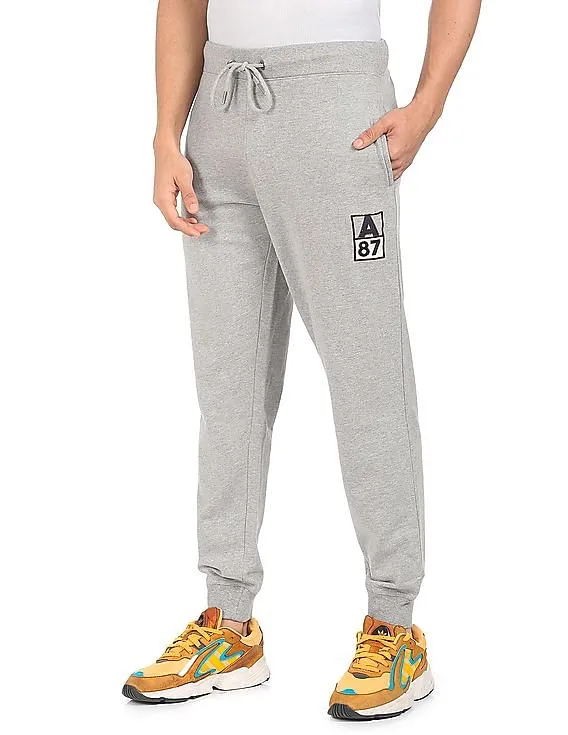 Aeropostale Men Grey Drawstring Waist Heathered Joggers