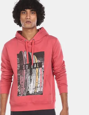 Aeropostale Men Pink Drawstring Hood Graphic Print Sweatshirt