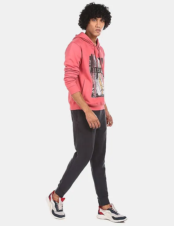 Aeropostale Men Pink Drawstring Hood Graphic Print Sweatshirt