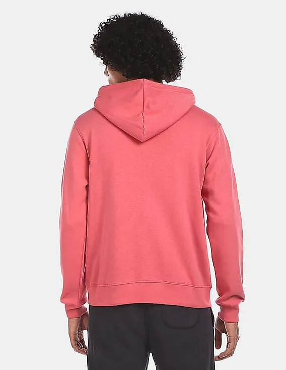 Aeropostale Men Pink Drawstring Hood Graphic Print Sweatshirt