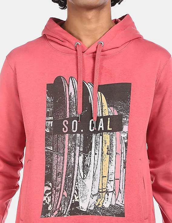 Aeropostale Men Pink Drawstring Hood Graphic Print Sweatshirt