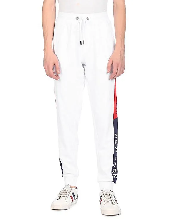 Aeropostale Men White Drawstring Waist Colour Block Joggers