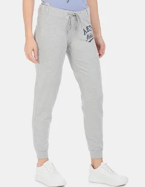 Aeropostale Women Light Grey Drawstring Elasticized Waist  Heathered Joggers