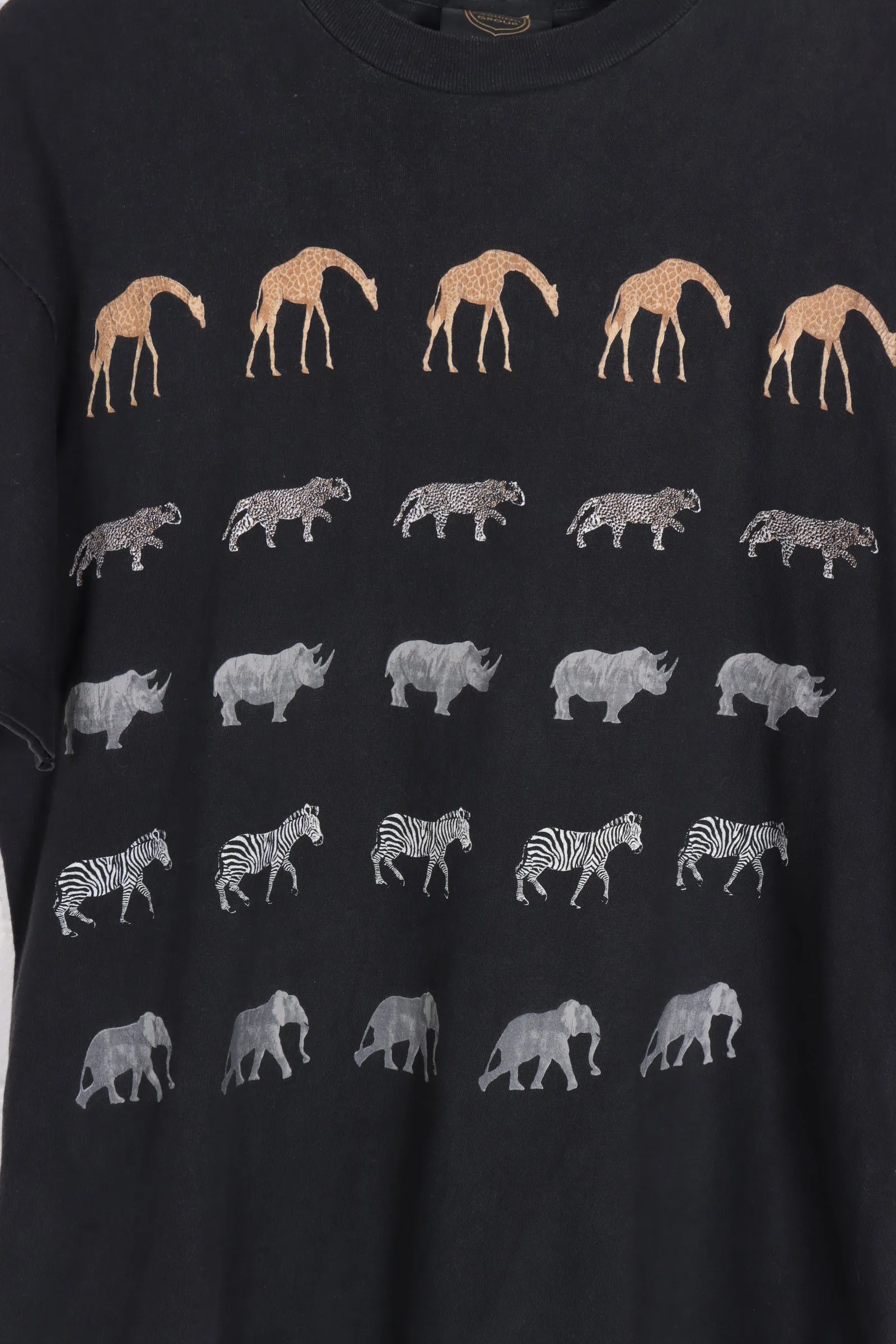 African Animals Giraffe Rhino Zebra & Leopard USA Made Tee  (L)