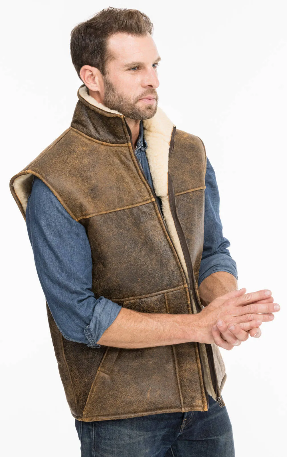 Aged brown chamonix sheep sleeveless vests