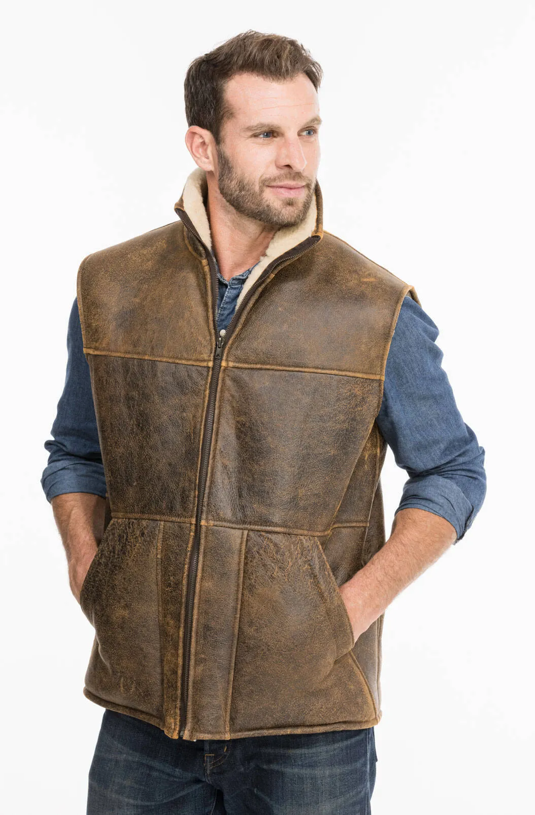 Aged brown chamonix sheep sleeveless vests