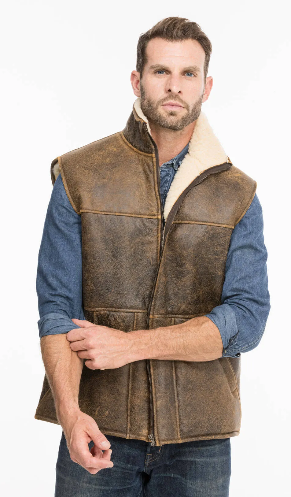 Aged brown chamonix sheep sleeveless vests