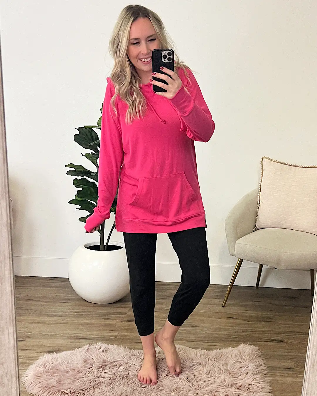 Ampersand Ave Sideslit Hoodie - Hot Pink