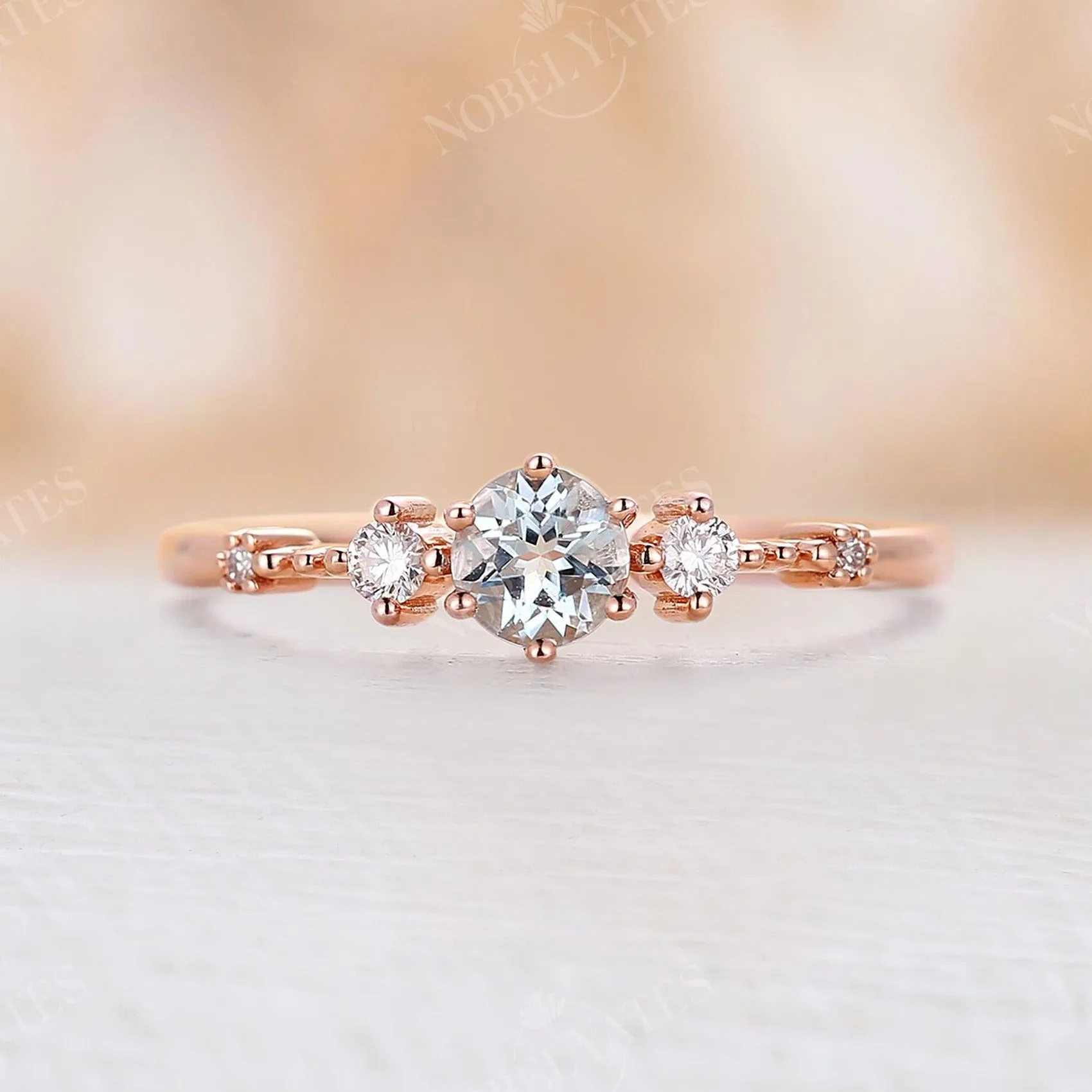 Aquamarine Five Stone Engagement Ring Rose Gold