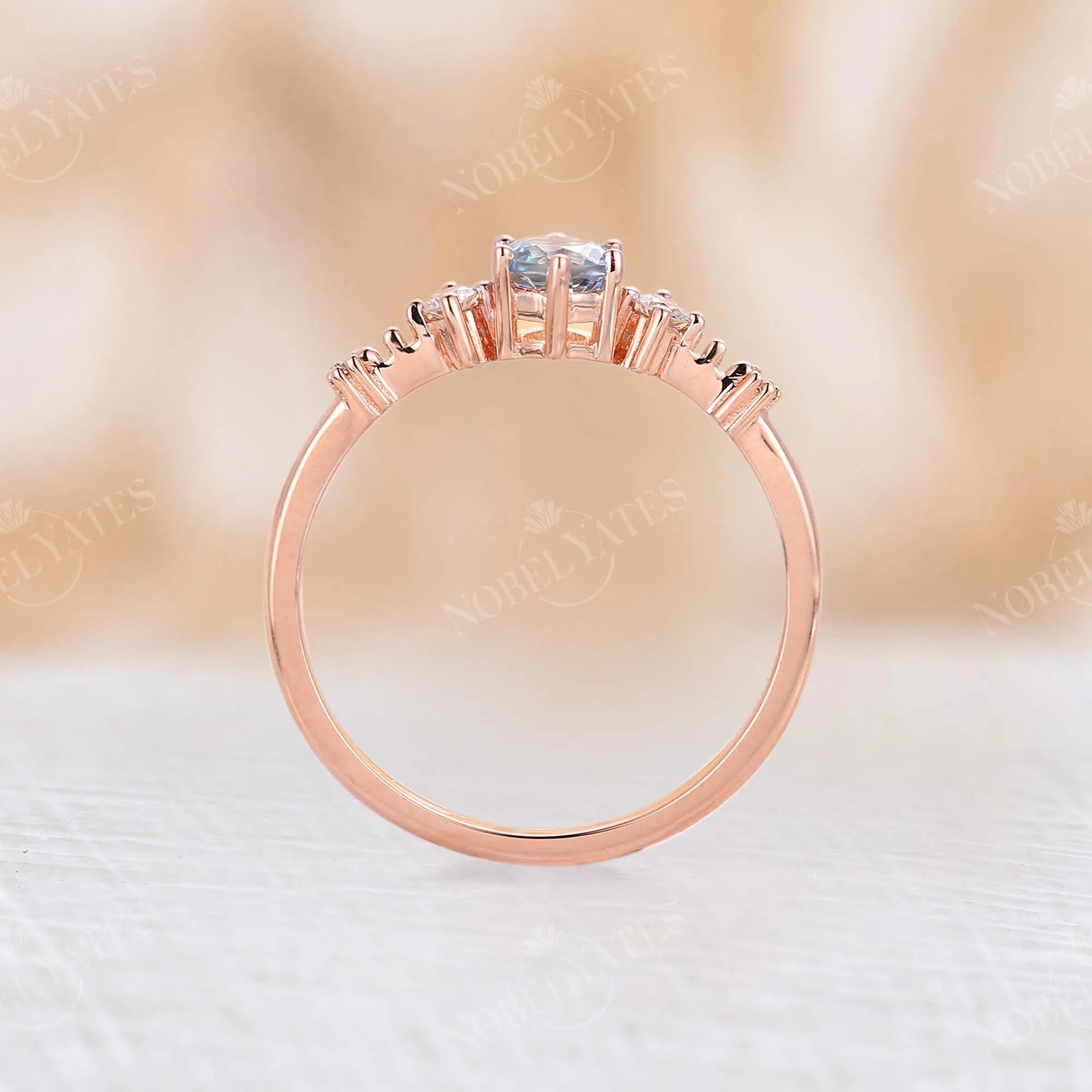 Aquamarine Five Stone Engagement Ring Rose Gold