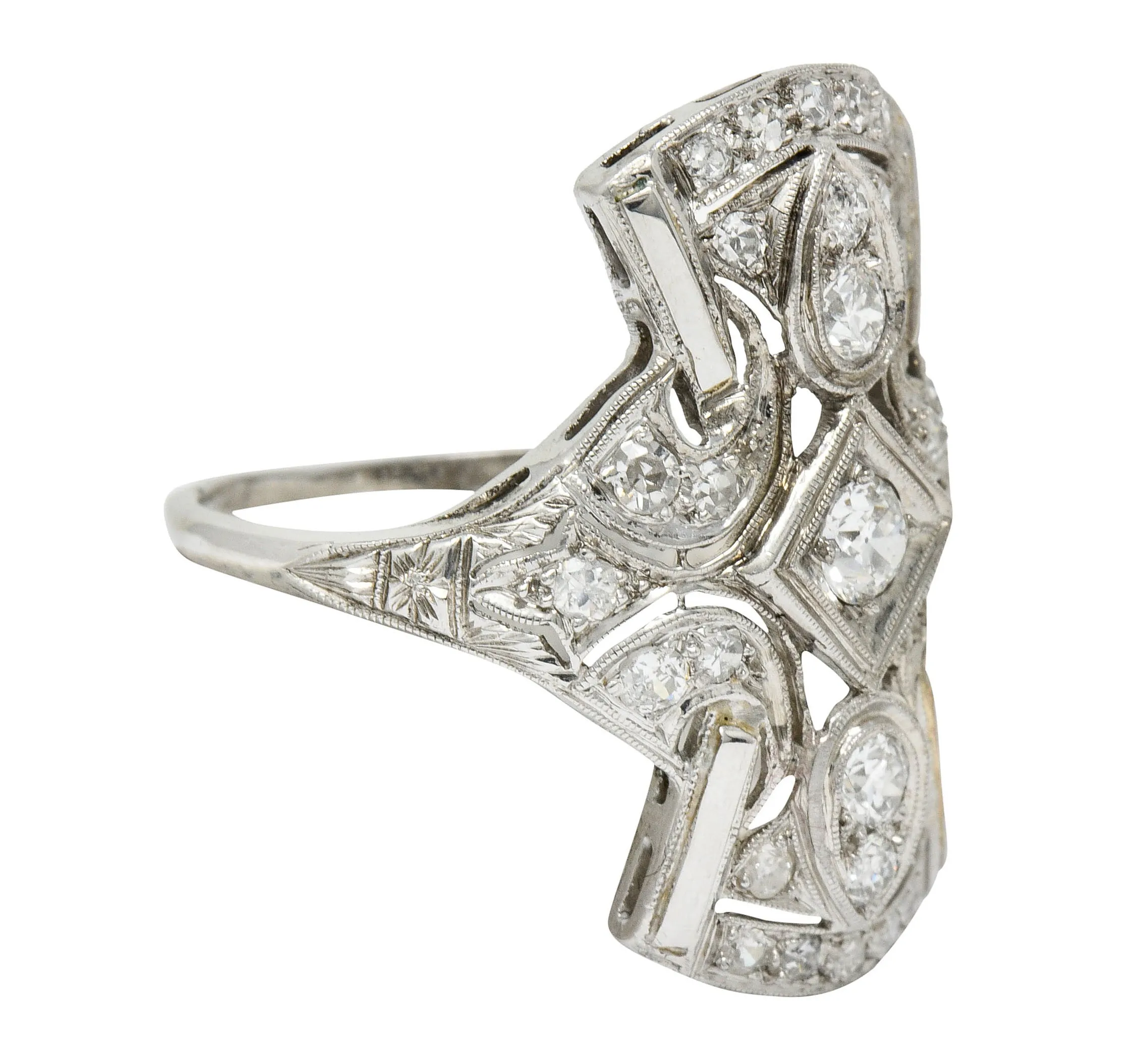 Art Deco 1.00 CTW Diamond Platinum Flared Dinner Ring Circa 1930