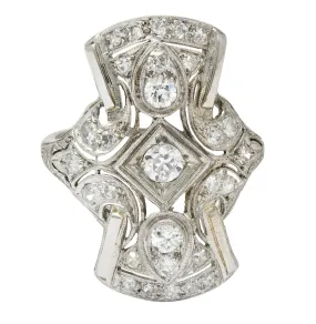 Art Deco 1.00 CTW Diamond Platinum Flared Dinner Ring Circa 1930