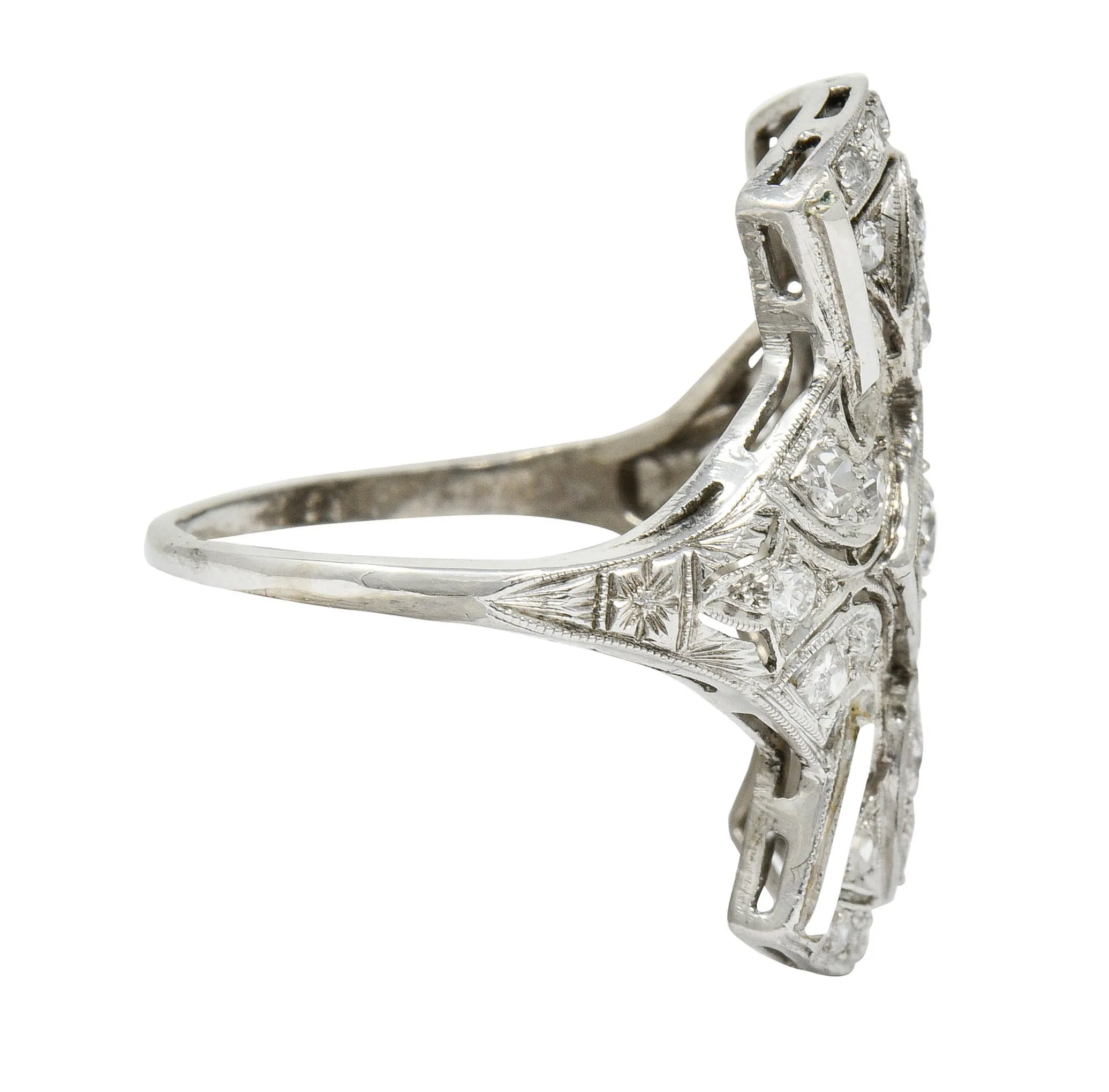 Art Deco 1.00 CTW Diamond Platinum Flared Dinner Ring Circa 1930