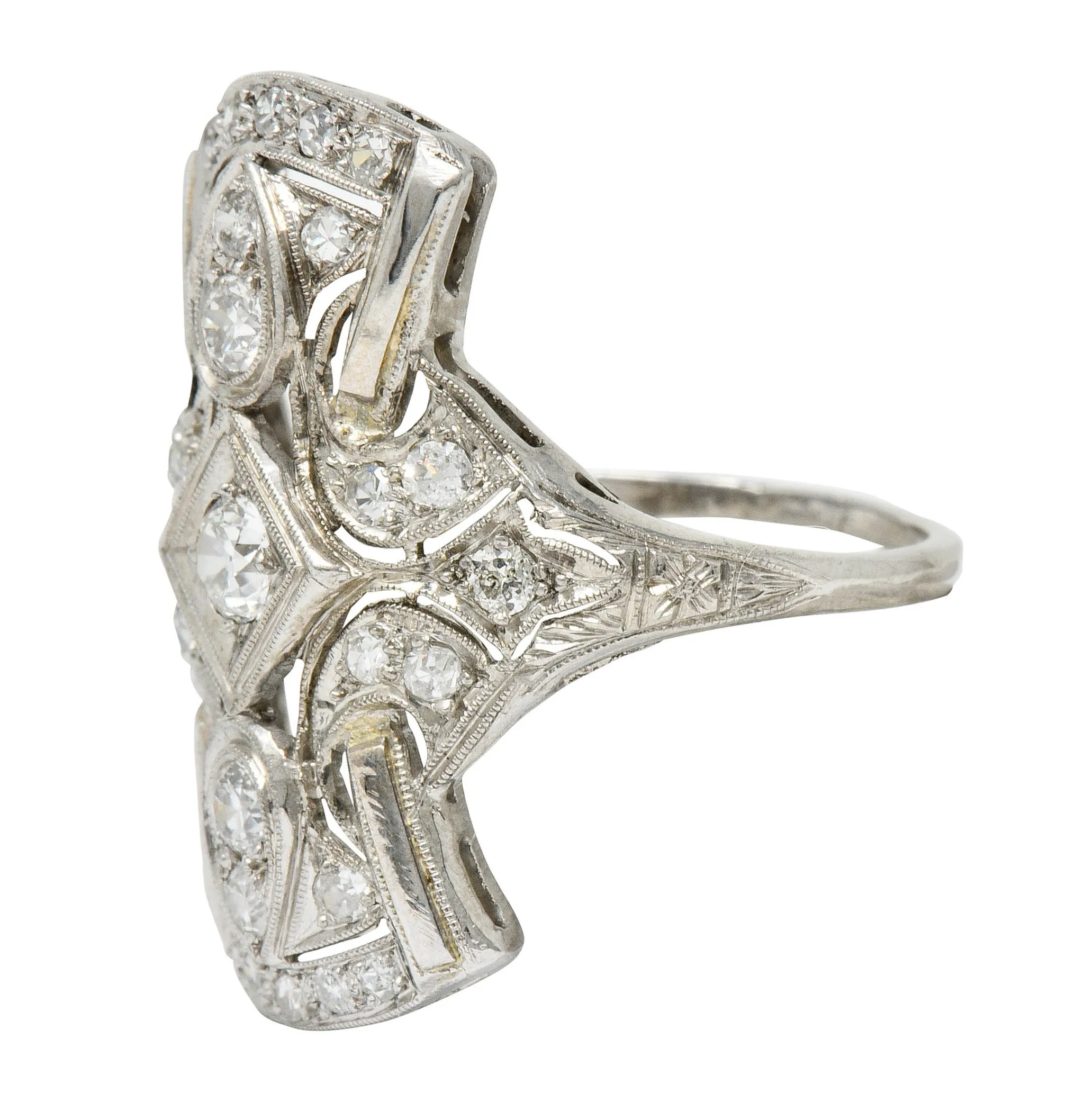 Art Deco 1.00 CTW Diamond Platinum Flared Dinner Ring Circa 1930