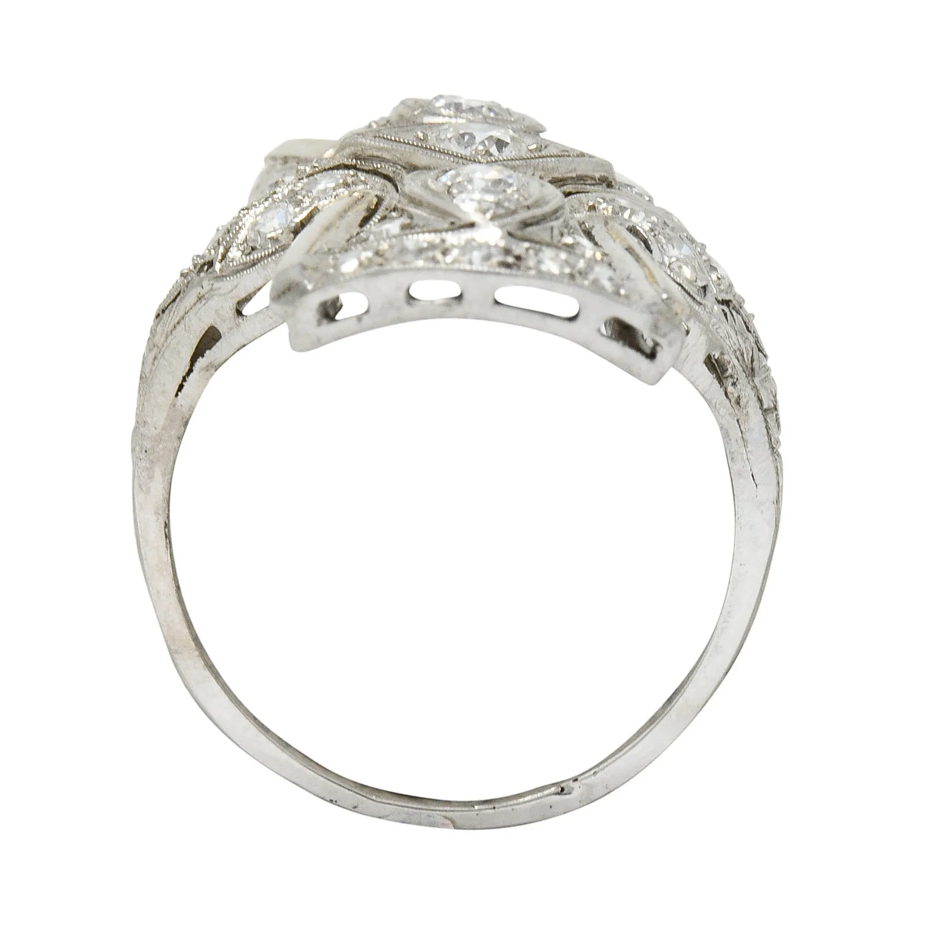 Art Deco 1.00 CTW Diamond Platinum Flared Dinner Ring Circa 1930