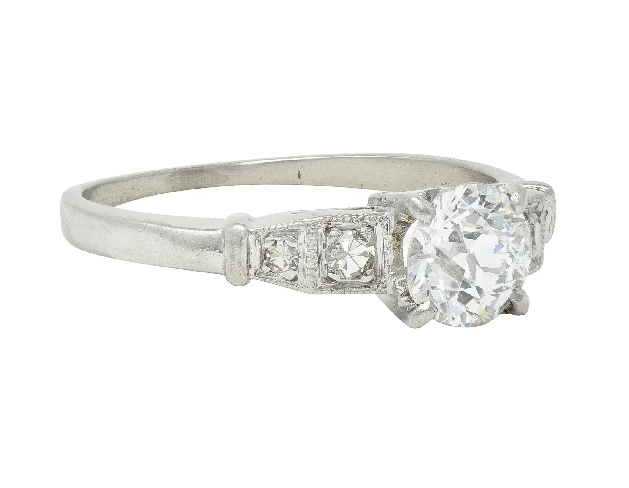 Art Deco 1.01 CTW Old European Cut Diamond Platinum Five Stone Vintage Engagement Ring