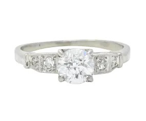 Art Deco 1.01 CTW Old European Cut Diamond Platinum Five Stone Vintage Engagement Ring