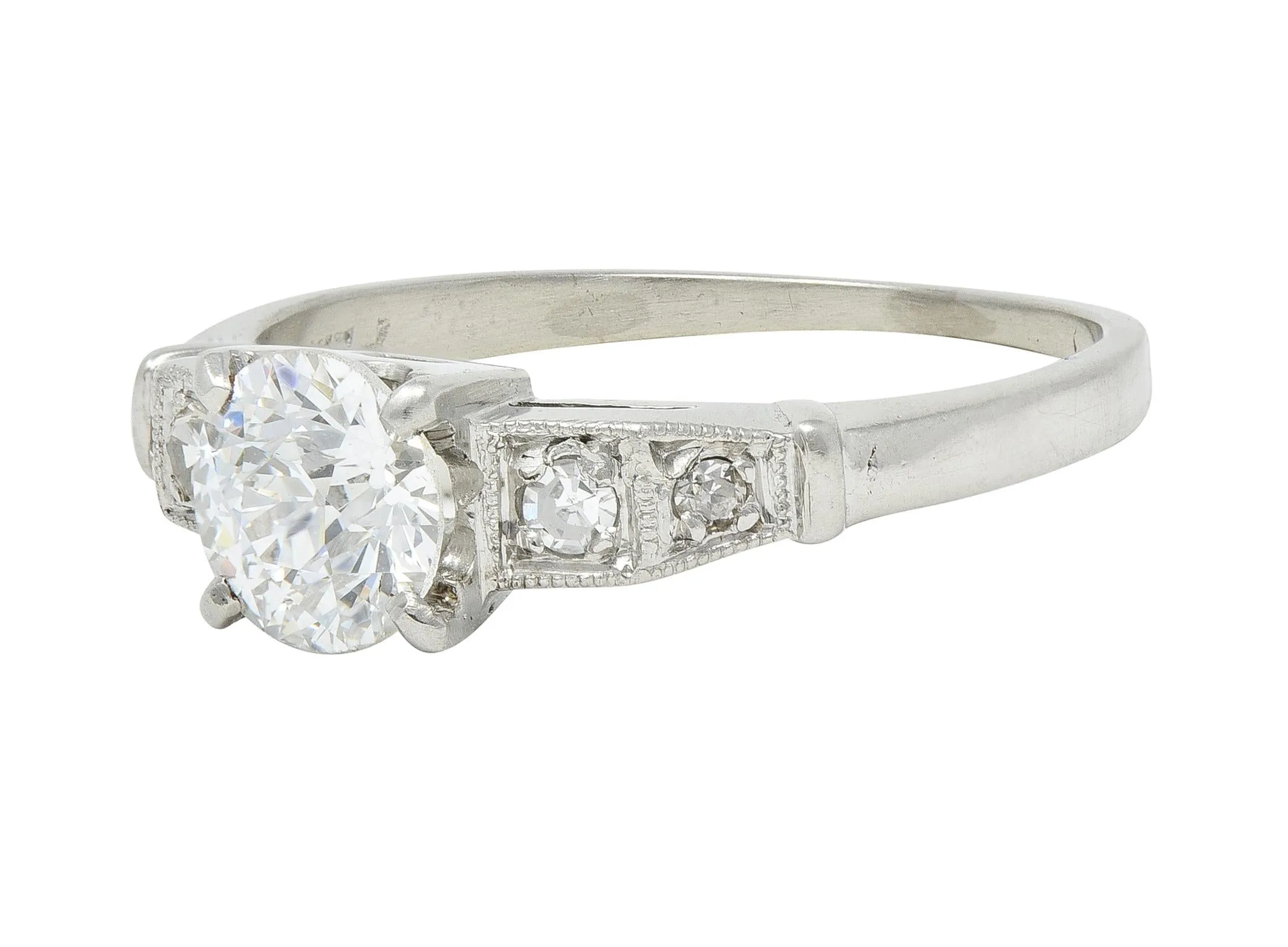 Art Deco 1.01 CTW Old European Cut Diamond Platinum Five Stone Vintage Engagement Ring