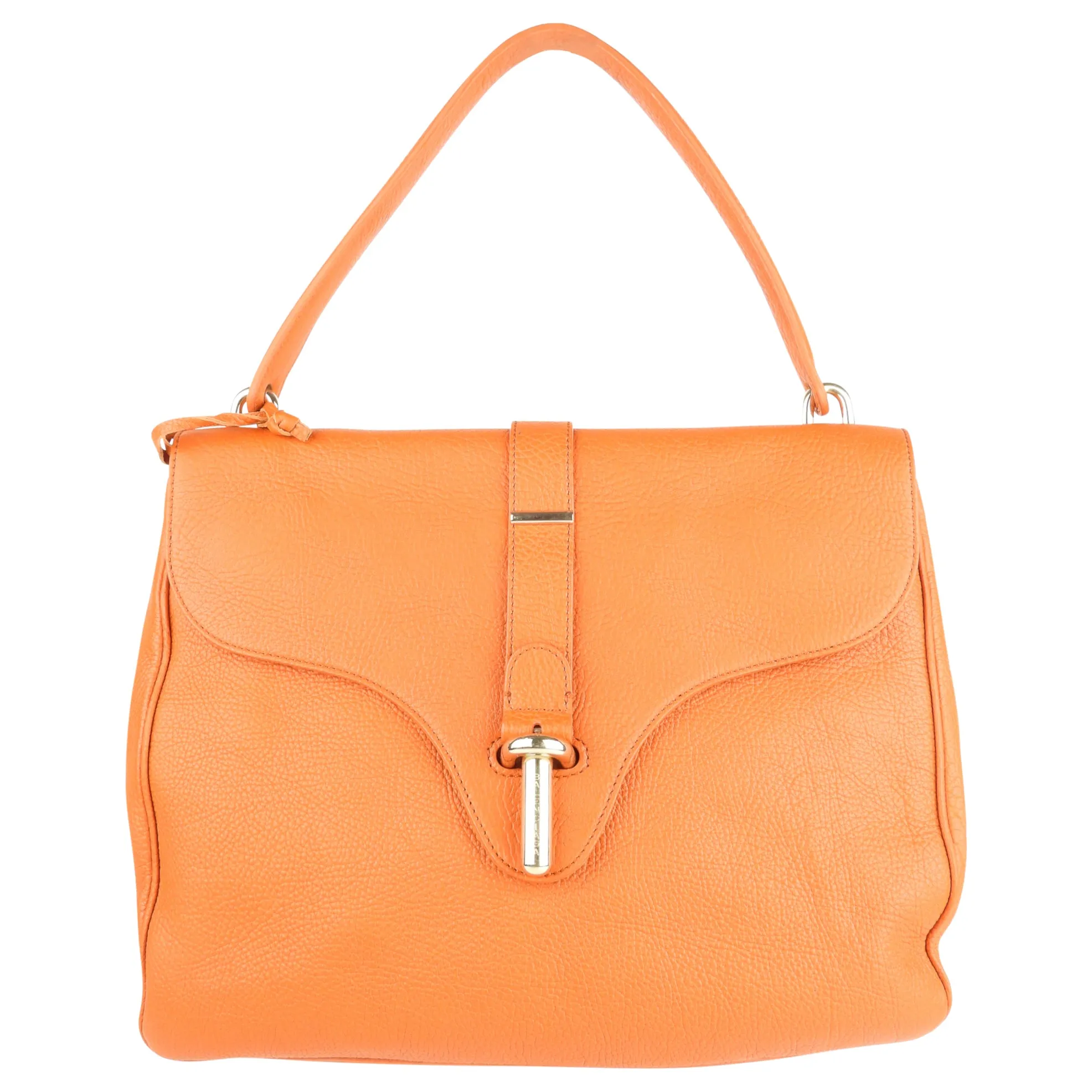 Balenciaga Orange Grained Calfskin Leather Tube Clasp Shoulder Bag