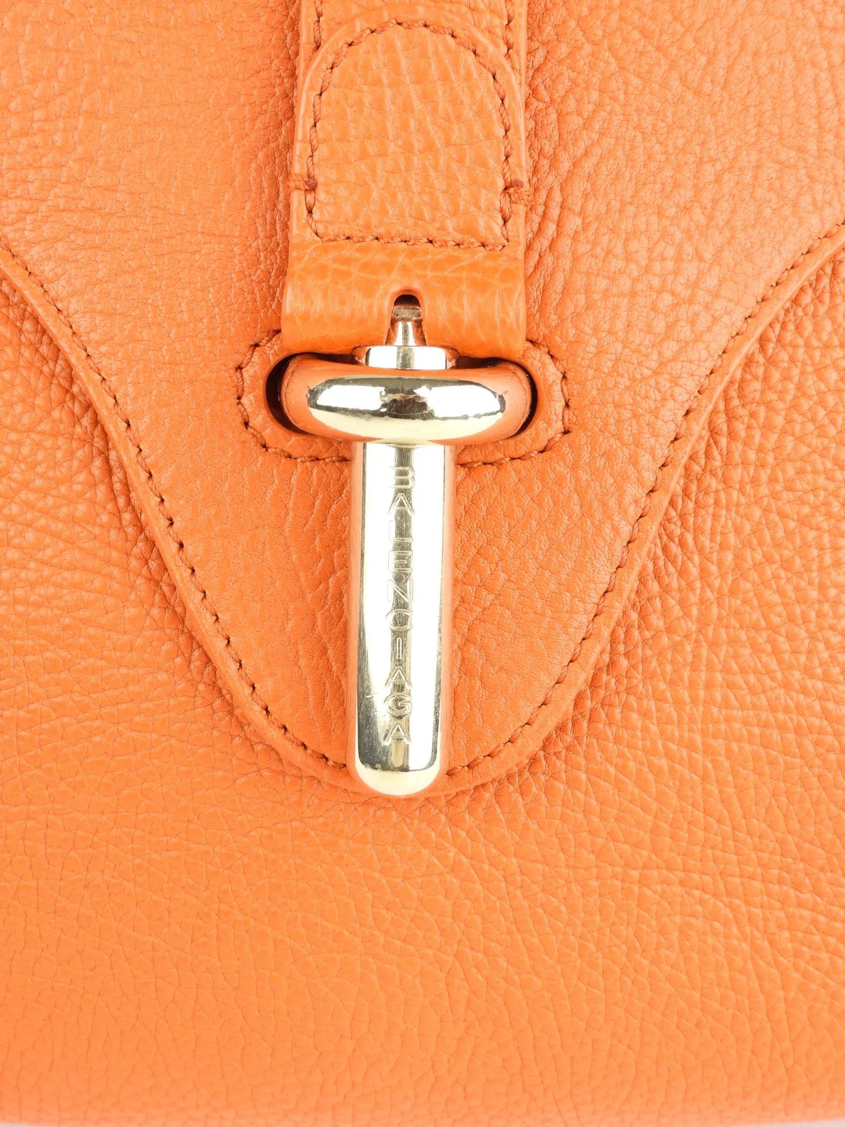 Balenciaga Orange Grained Calfskin Leather Tube Clasp Shoulder Bag