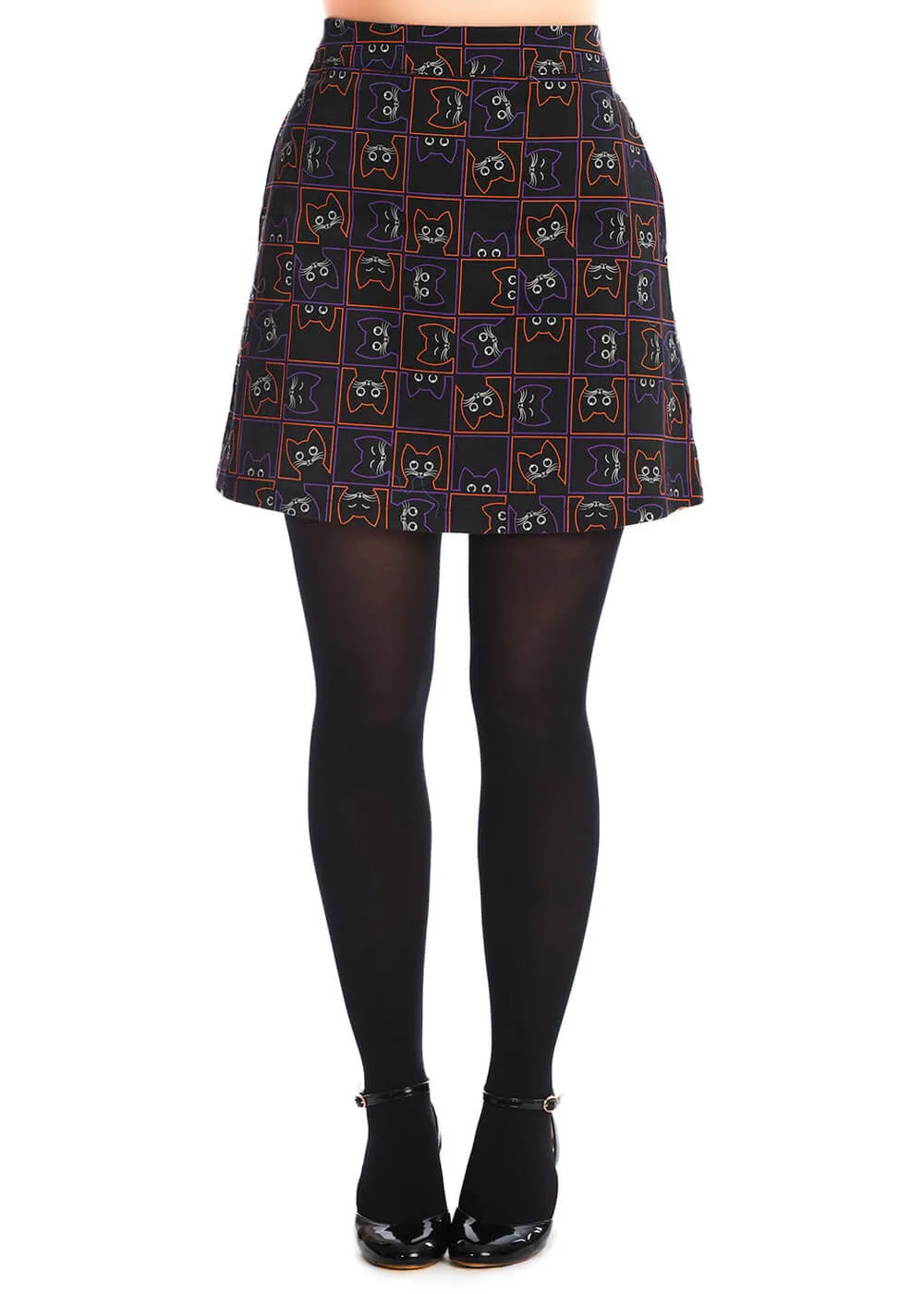 Banned Kitty Cat 60's Mini Skirt Black