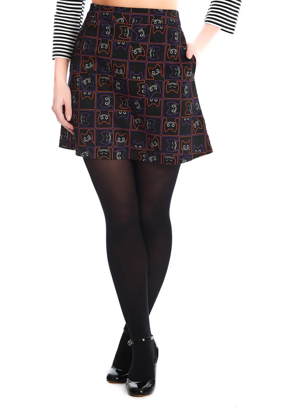 Banned Kitty Cat 60's Mini Skirt Black