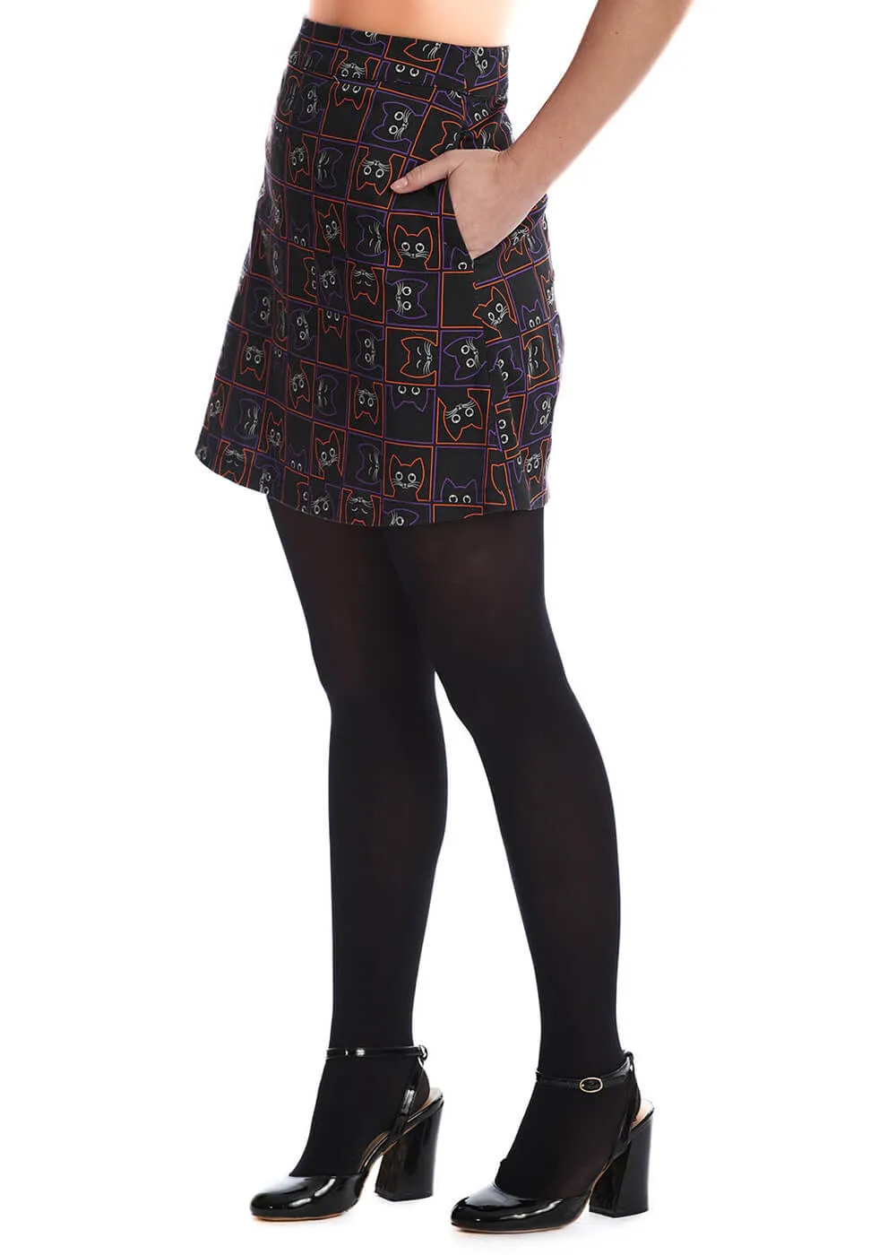 Banned Kitty Cat 60's Mini Skirt Black