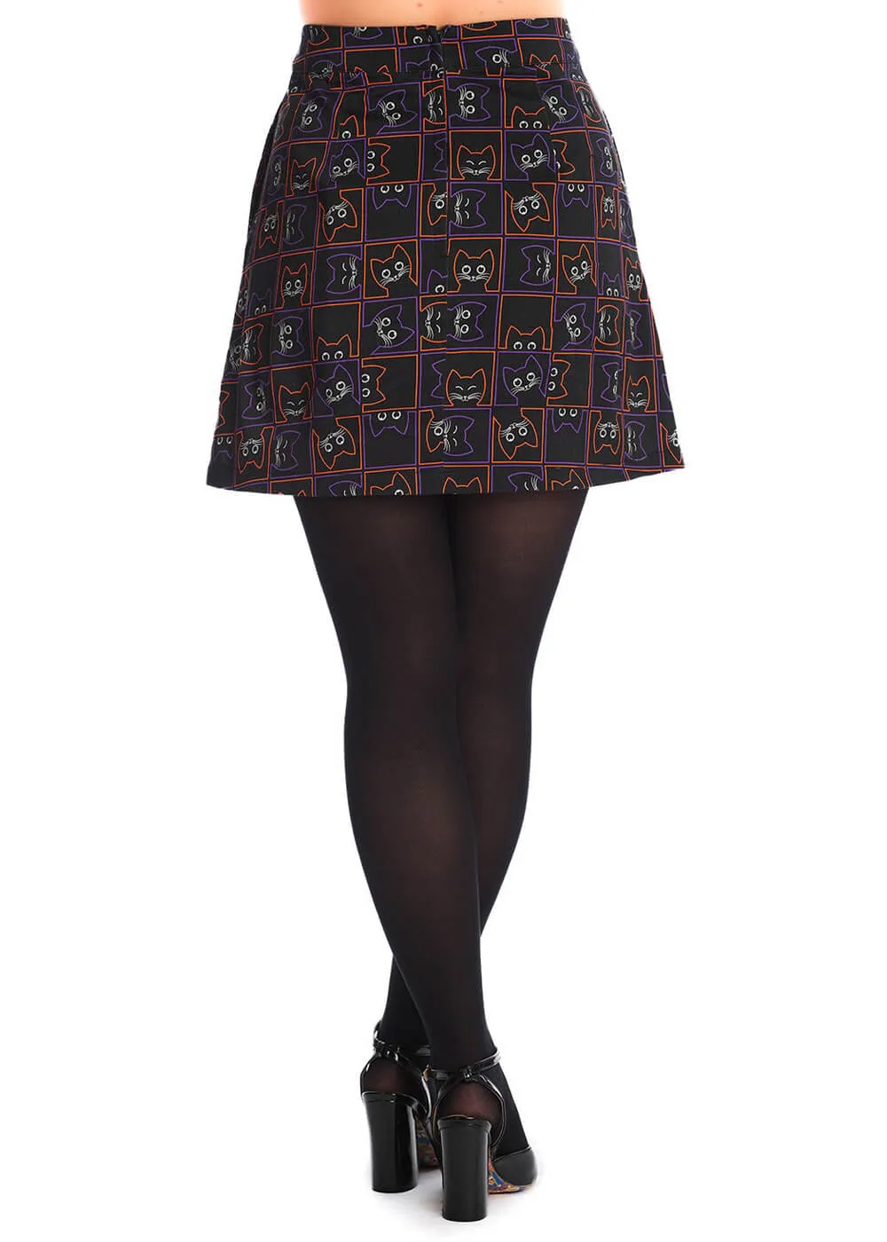 Banned Kitty Cat 60's Mini Skirt Black