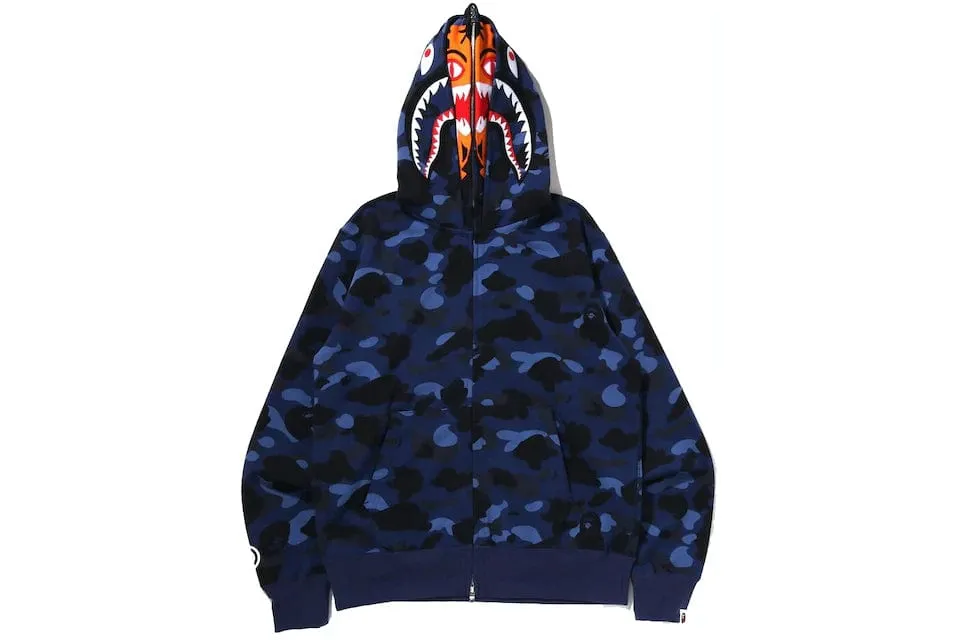 BAPE TIGER SHARK FULL ZIP DOUBLE HOODIE NAVY