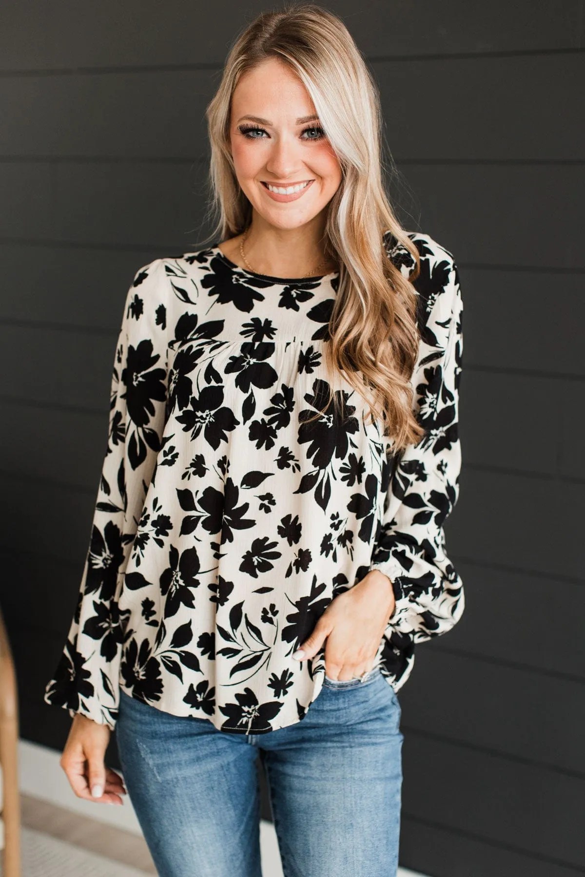 Beyond Lovely Floral Blouse- Light Taupe