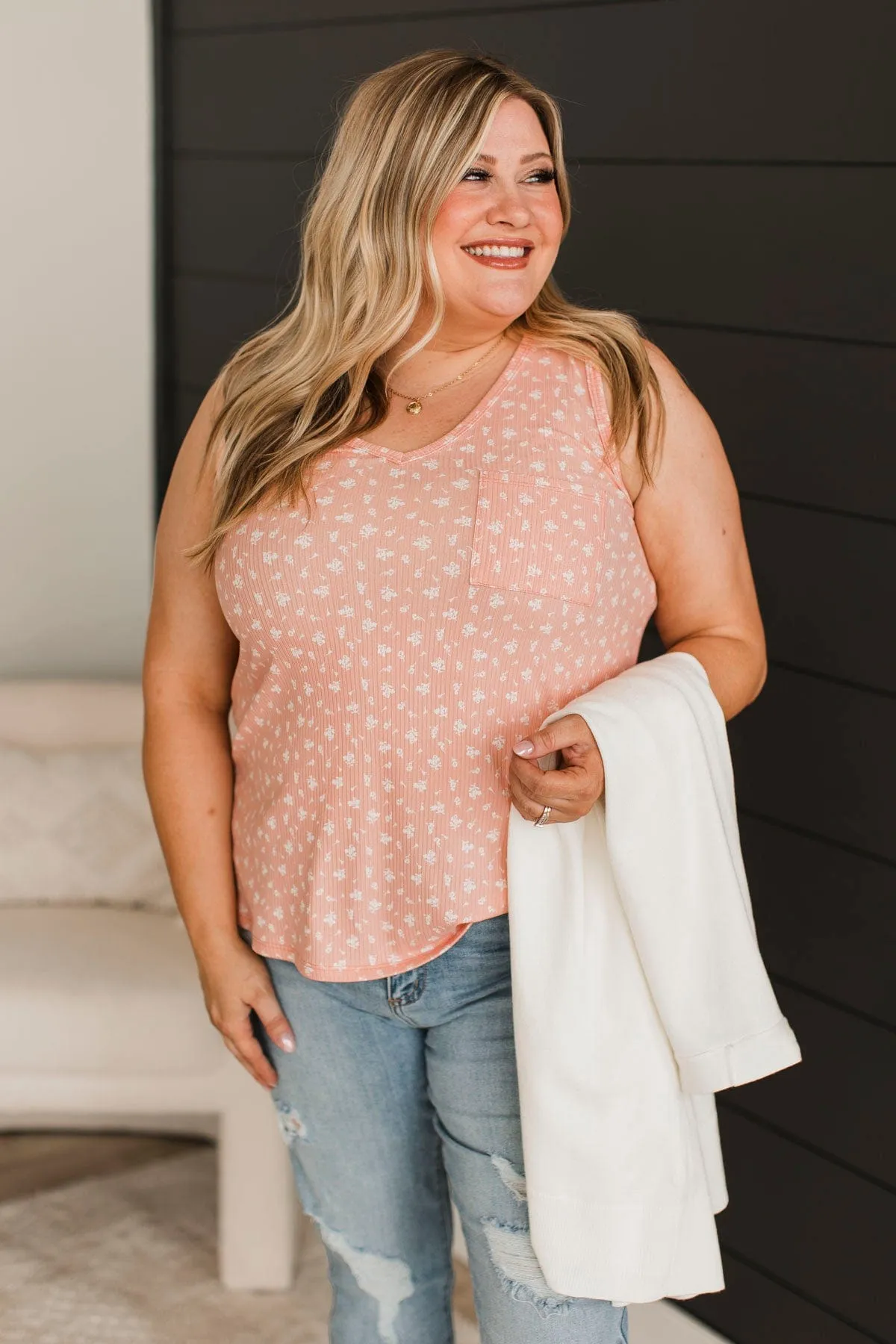 Beyond Words Floral Tank Top- Blush