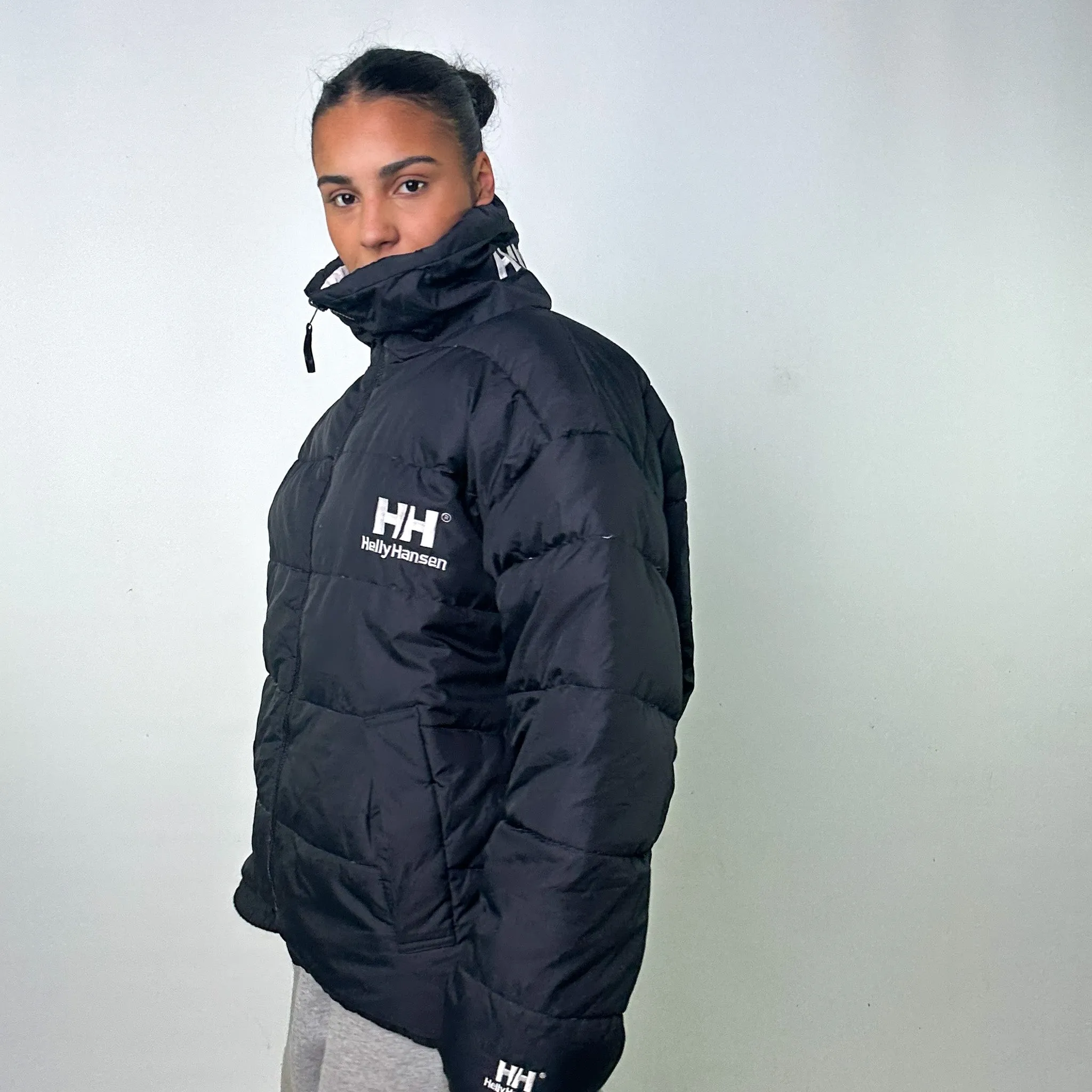 Black 90s Helly Hansen / White Reversible Puffer Jacket Coat (L)