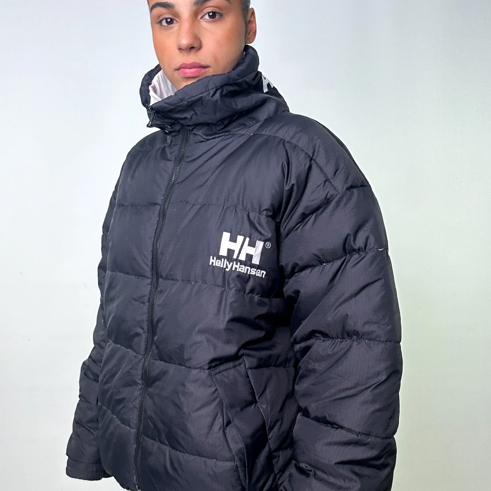 Black 90s Helly Hansen / White Reversible Puffer Jacket Coat (L)