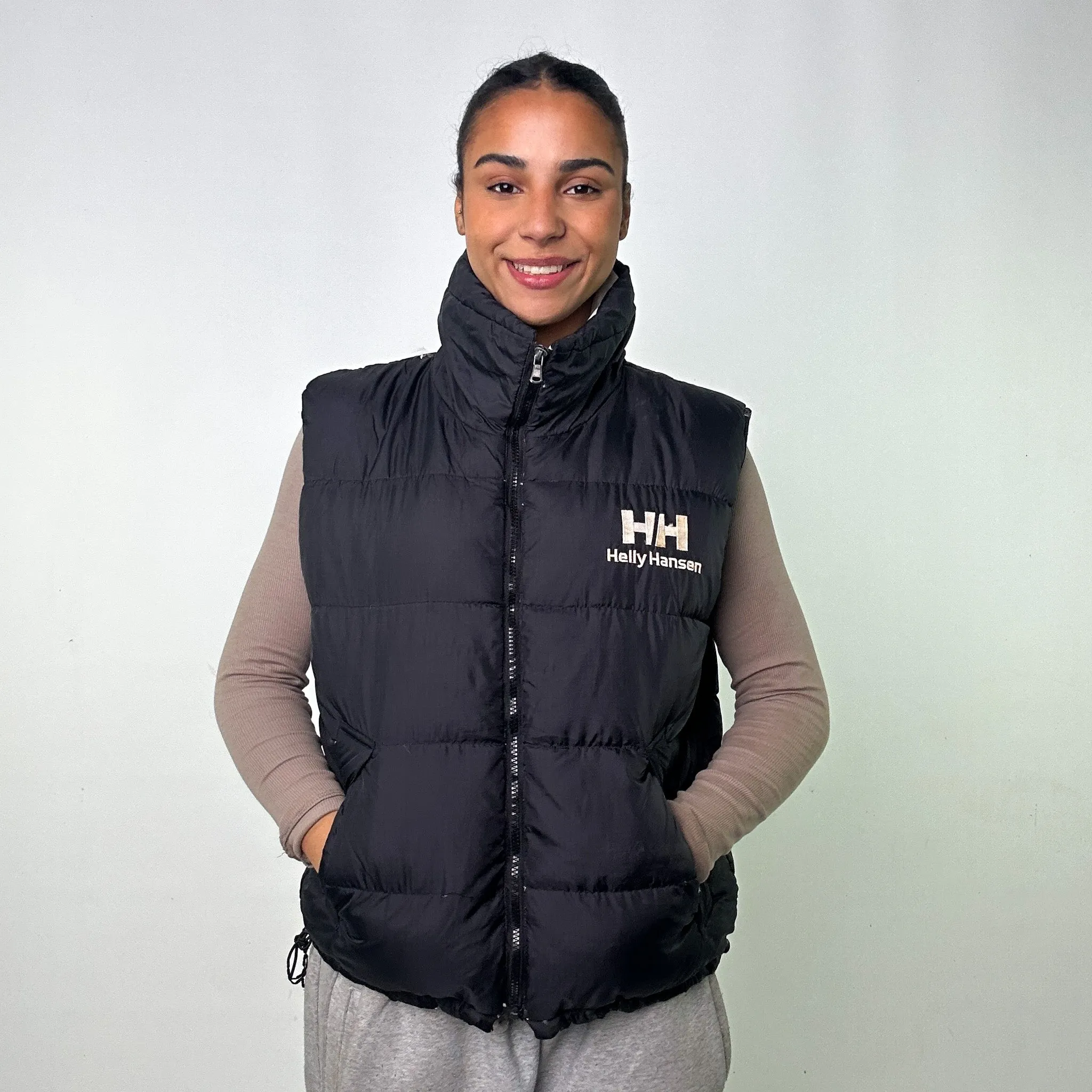 BLACK 90S HELLY HANSEN / WHITE REVERSIBLE RARE PUFFER JACKET COAT GILET (