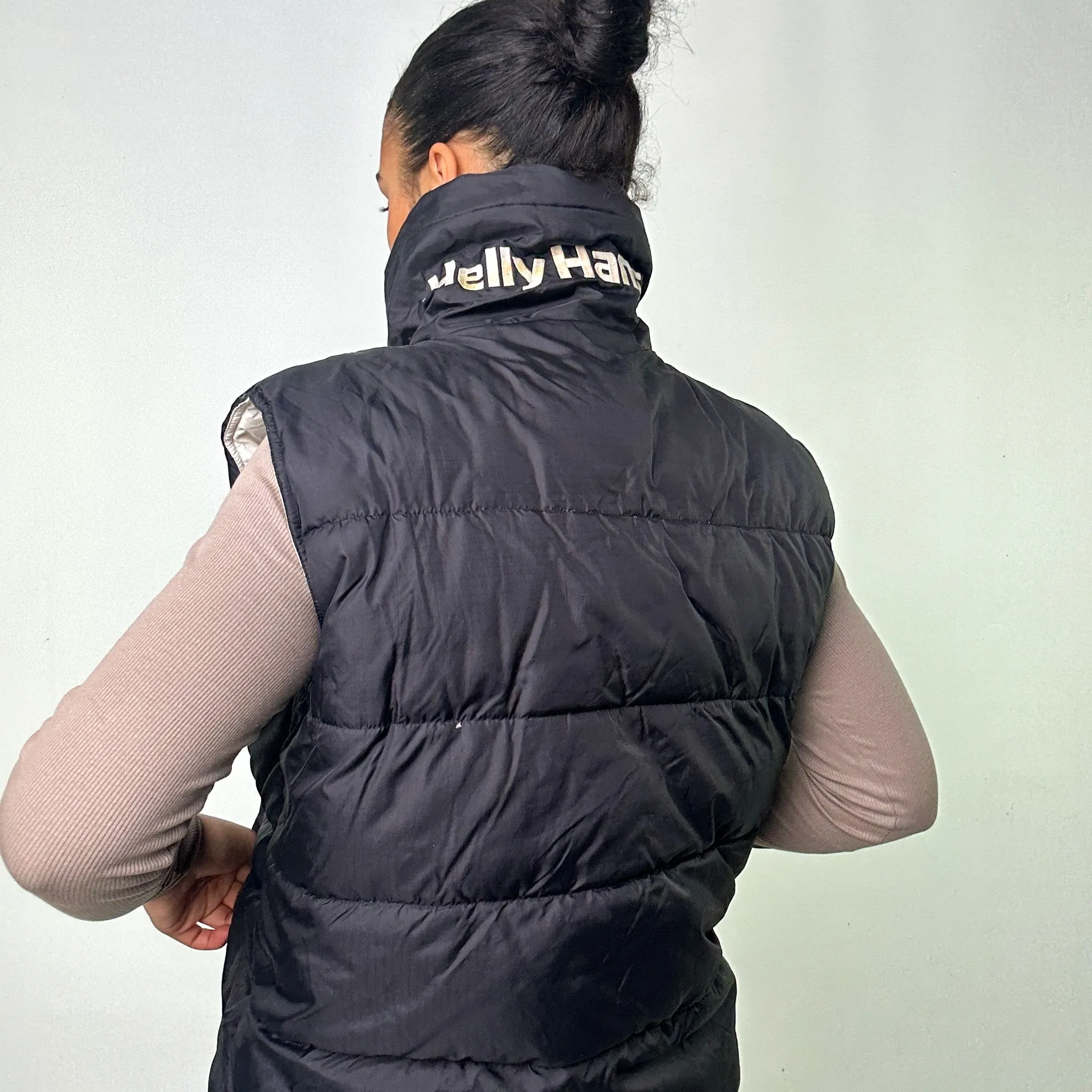 BLACK 90S HELLY HANSEN / WHITE REVERSIBLE RARE PUFFER JACKET COAT GILET (