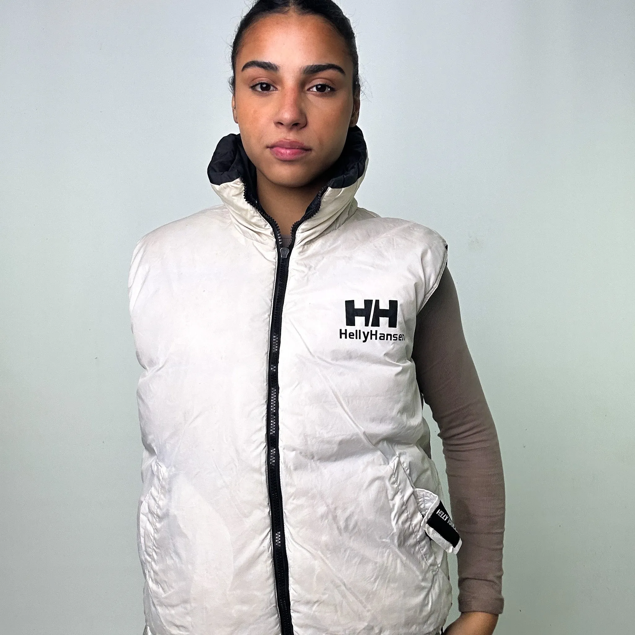 BLACK 90S HELLY HANSEN / WHITE REVERSIBLE RARE PUFFER JACKET COAT GILET (