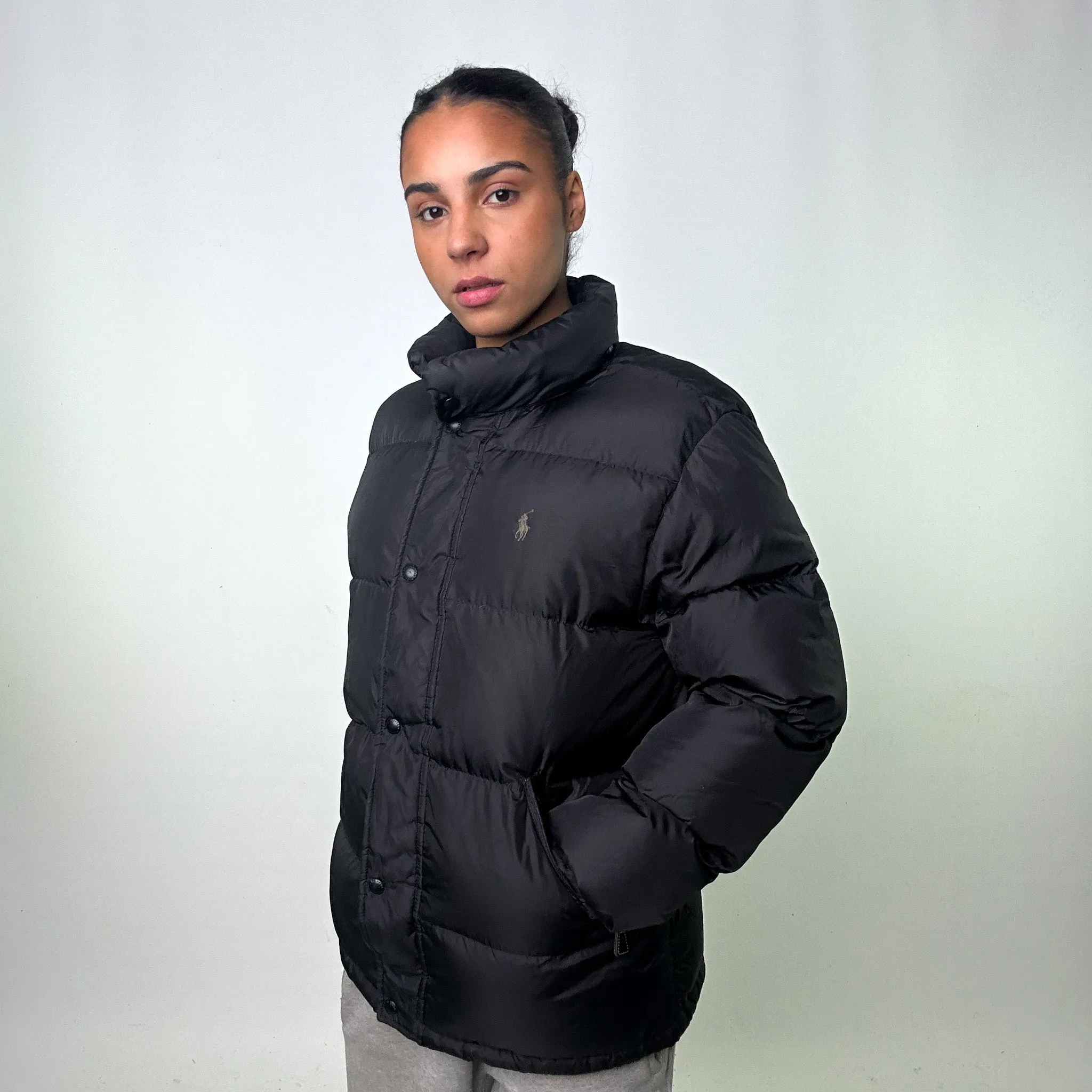 BLACK 90S POLO RALPH LAUREN PUFFER JACKET COAT (