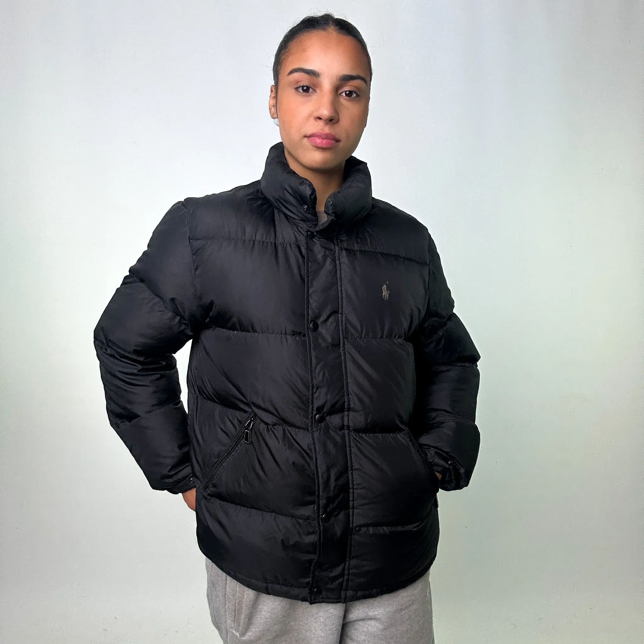 BLACK 90S POLO RALPH LAUREN PUFFER JACKET COAT (