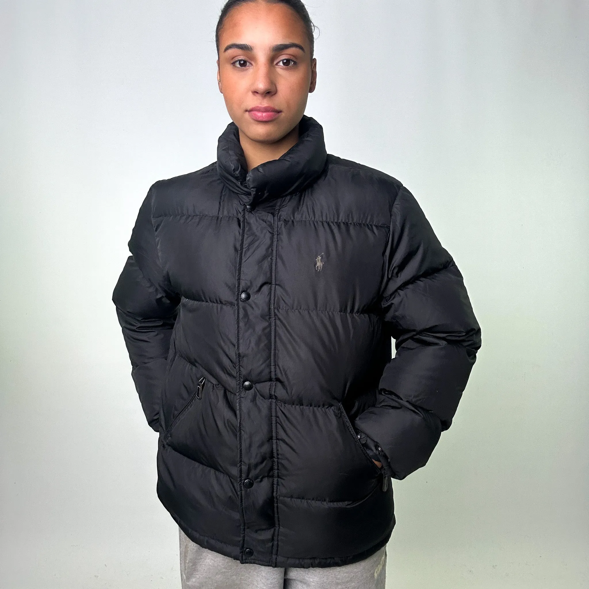 BLACK 90S POLO RALPH LAUREN PUFFER JACKET COAT (