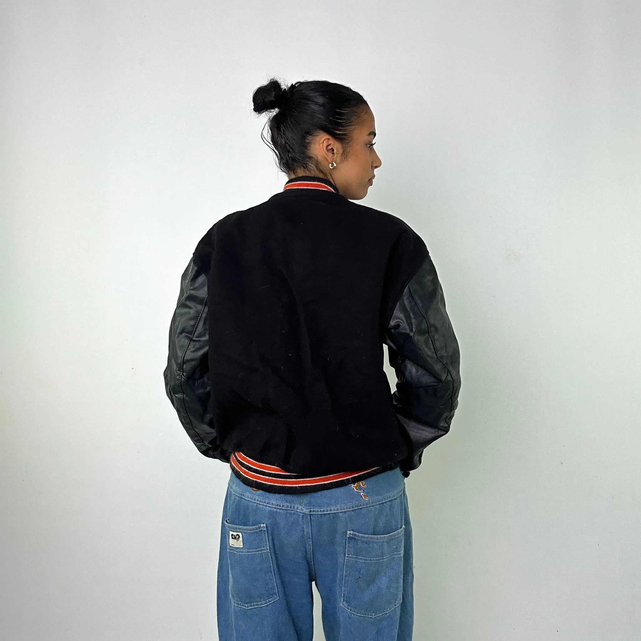 BLACK VINTAGE DELONG VARSITY JACKET COAT (