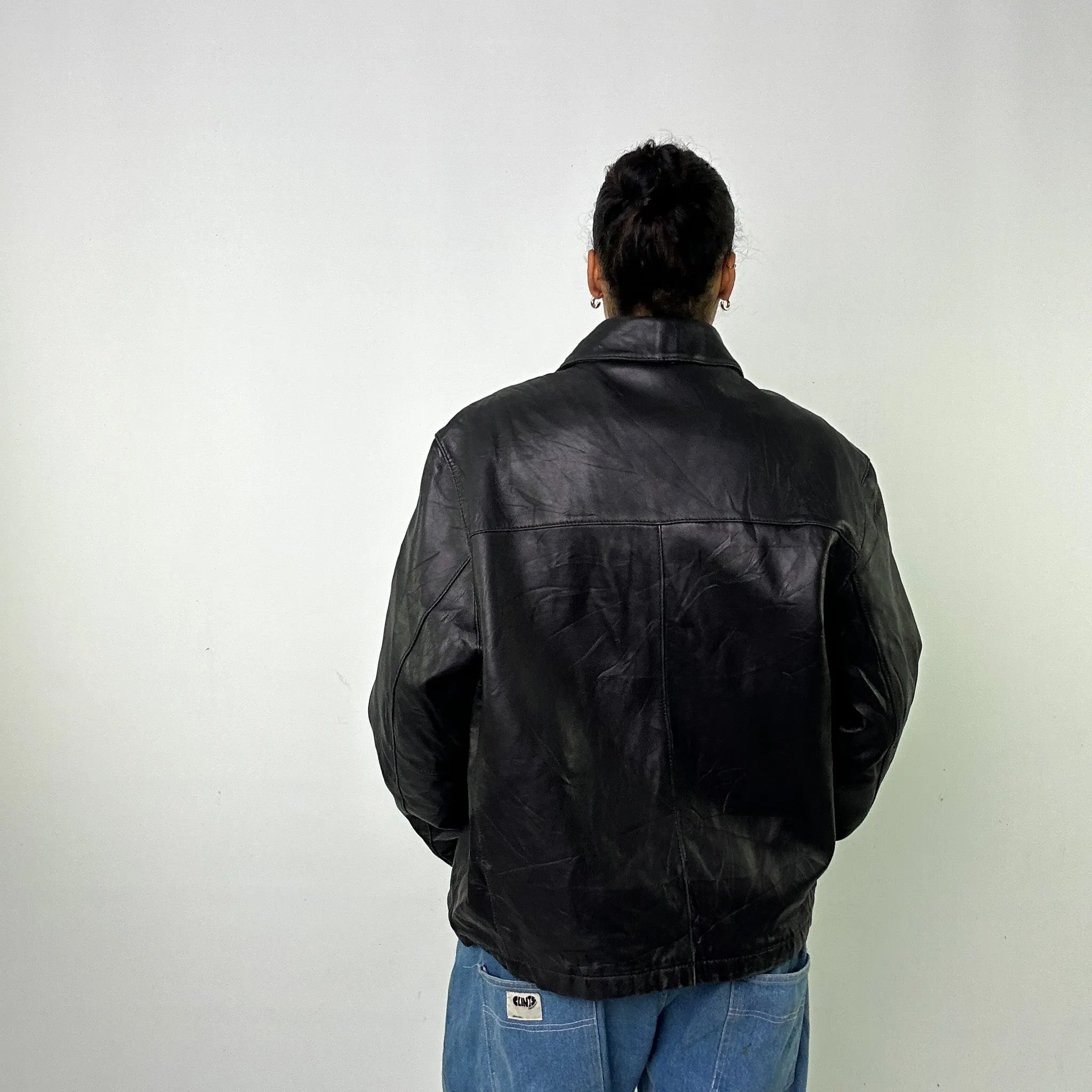 Black Vintage Dockers Leather Jacket Coat (L)