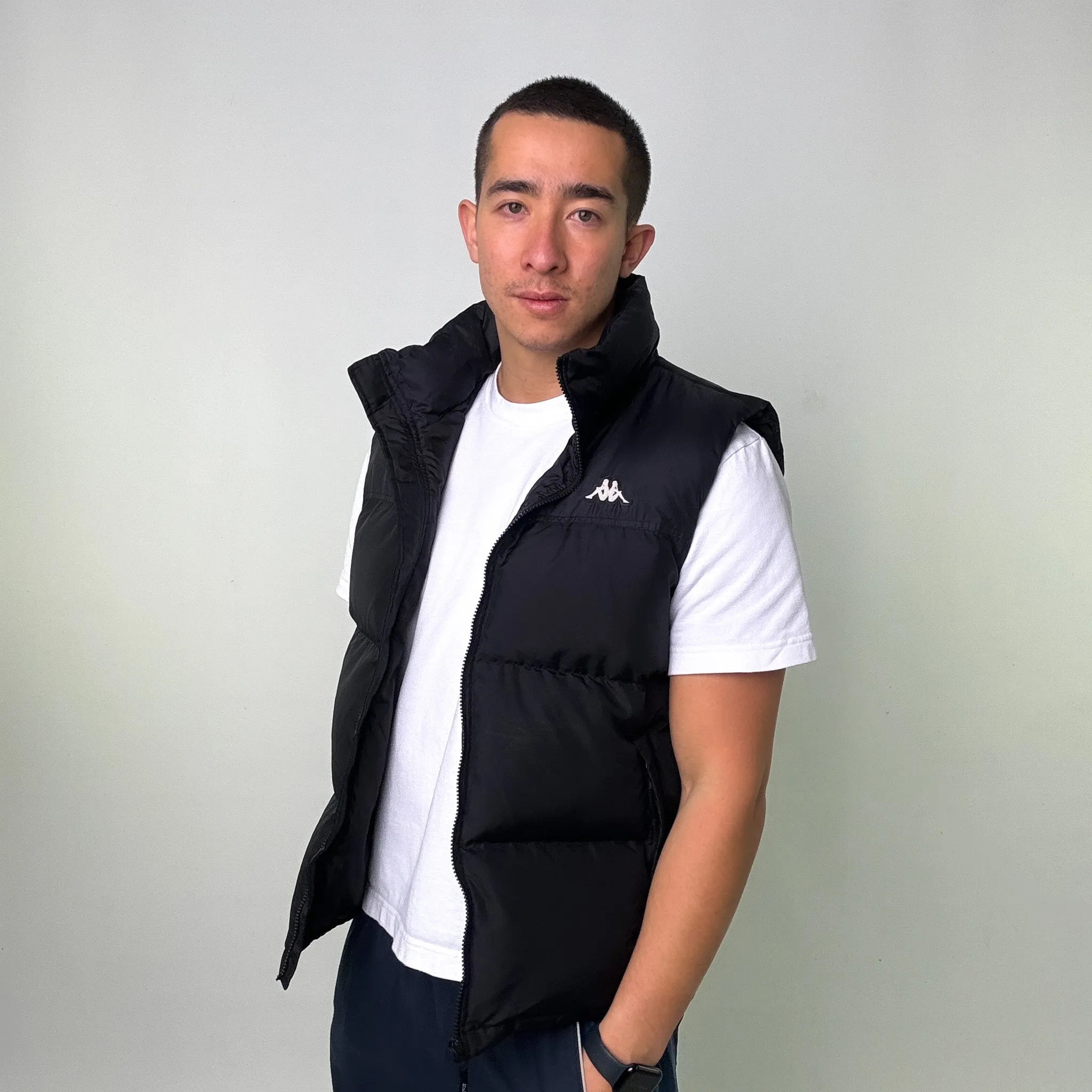 Black y2ks Kappa Puffer Jacket Coat Gilet (XL)