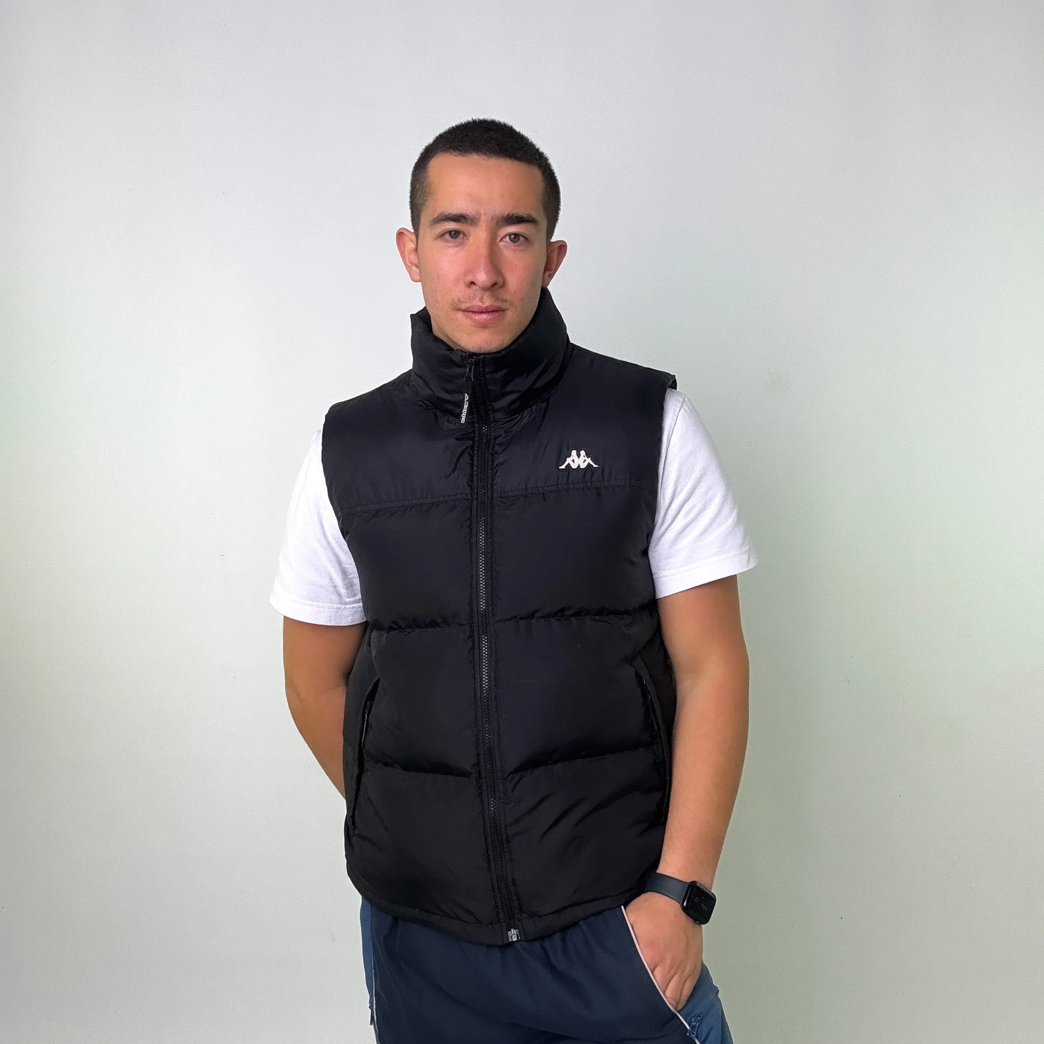 Black y2ks Kappa Puffer Jacket Coat Gilet (XL)