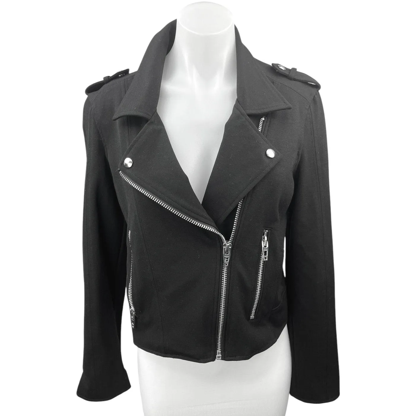 BlankNYC Women's Black Knit Asymmetrical Zip Up Collar Moto Biker Coat Jacket S